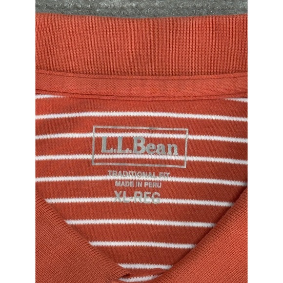 L.L.Bean Polo Shirt Mens XL Red White Stripe Traditional Fit Pima Cotton Soft - Picture 4 of 9